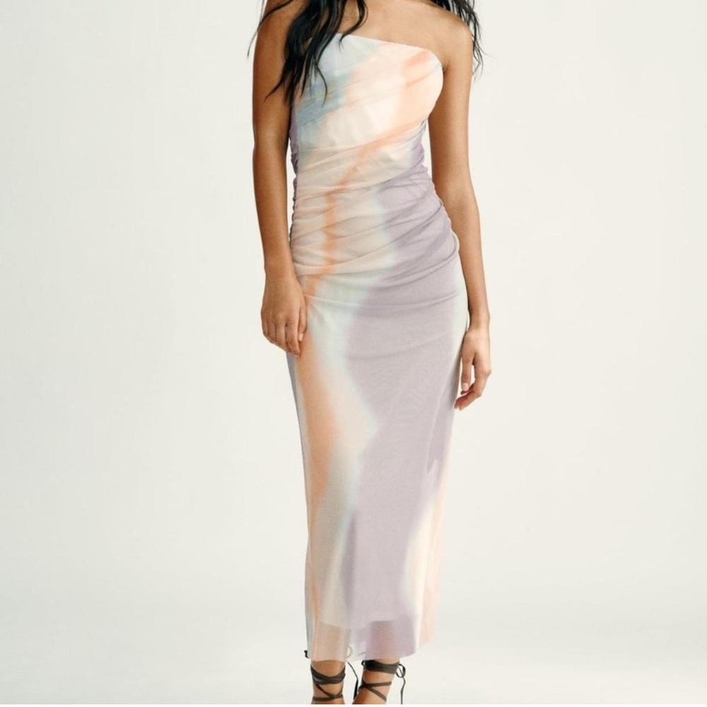 Zara STRAPLESS TIE DYE PRINT DRESS